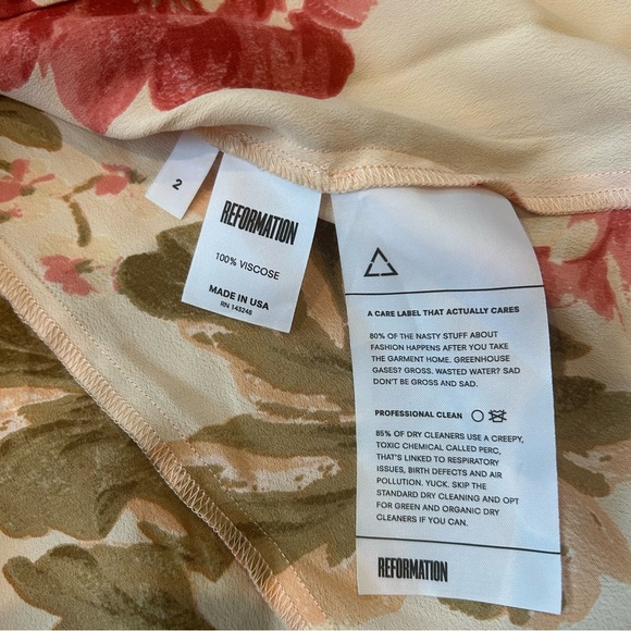 Reformation Morning Pink Floral Print Button Front Fit N Flare Mini Dress Size 2 - Picture 4 of 7